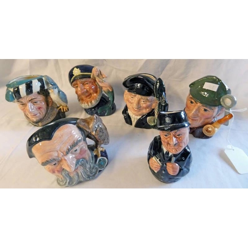 3236 - 6 ROYAL DOULTON CHARACTER JUGS TO INCLUDE; THE FALCONER, MERLIN, THE SLEUTH, ETC