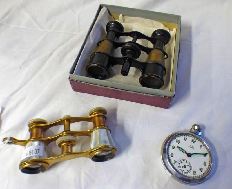 PAIR OF MOTHER OF PEARL HANDLED OPERA GLASSES & 1 OTHER PAIR OF OPERA GLASSES, TOGETHER WITH A SMITH
