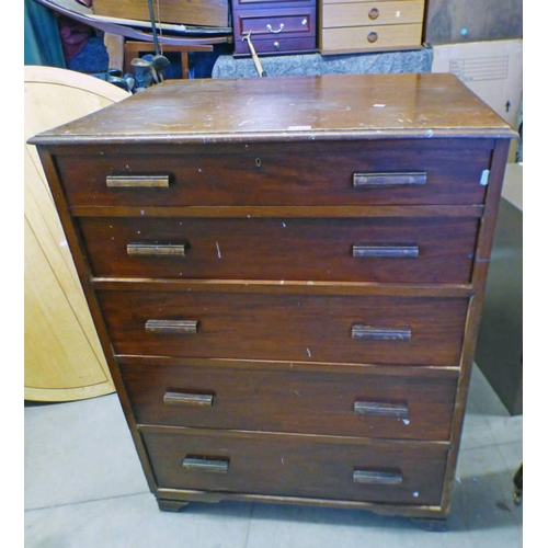 370 - MAHOGANY CHEST OF 5 GRADUATED DRAWERS 112 CM TALL X 86 CM WIDE