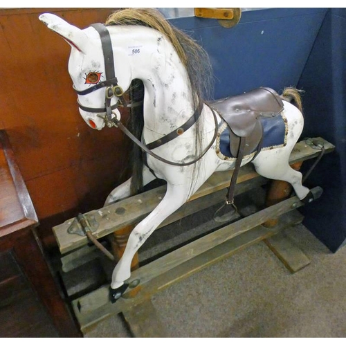 506 - LATE 19TH/EARLY 20TH CENTURY CHILD'S PAINTED ROCKING HORSE, 120CM LONG