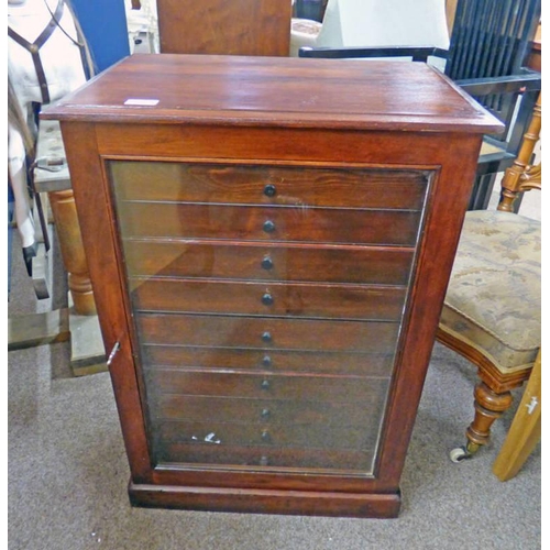 507 - LATE 19TH/EARLY 20TH CENTURY MAHOGANY COLLECTOR'S CABINET WITH GLAZED PANEL DOOR OPENING TO 20 DRAWE... 