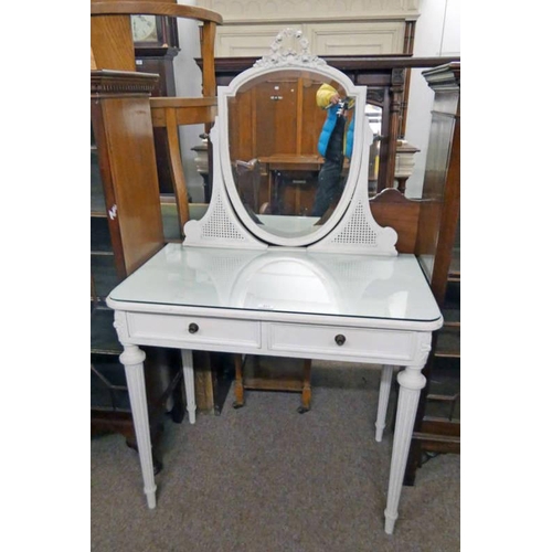 511 - LATE 19TH CENTURY STYLE PAINTED DRESSING TABLE WITH SWING MIRROR & 2 DRAWERS ON REEDED SUPPORTS, 85C... 