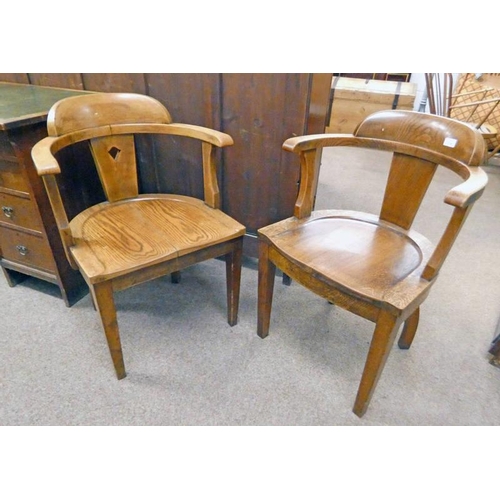 516 - 19TH CENTURY OAK ARMCHAIR ON SQUARE SUPPORTS & 1 OTHER SIMILAR