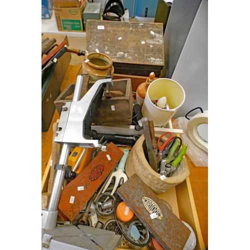 51Z - PINE BOX & CONTENTS OF TOOLS & 2 OTHER BOXES & CONTENTS INCLUDING SOCKET SET, ETC
