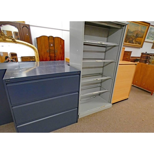 52B - RONEO METAL 3 DRAWER FILING CHEST, TAMBOUR FRONT BOOKCASE ETC  -  THIS LOT IS SOLD PLUS VAT ON THE H... 