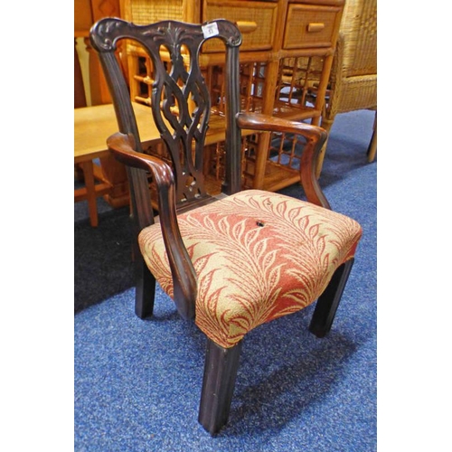 53 - 19TH CENTURY MAHOGANY CHILD'S OPEN ARMCHAIR ON SQUARE SUPPORTS 64 CM TALL