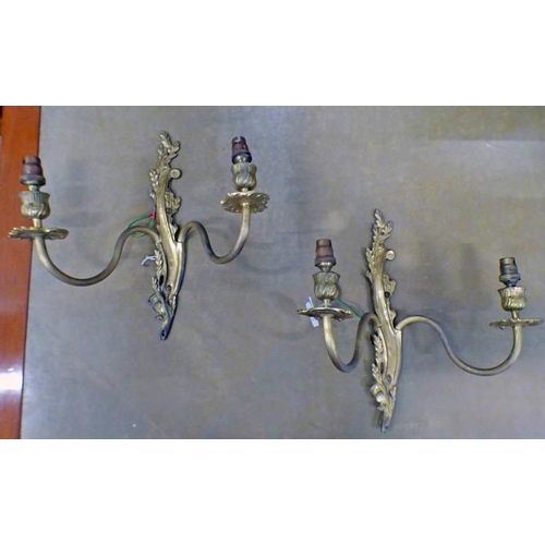 531 - PAIR OF DECORATIVE GILT ORMOLU 2 BRANCH WALL SCONCES