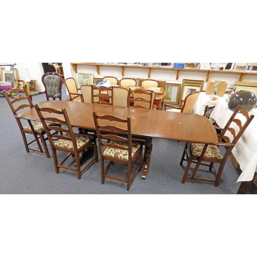 60 - ERCOL ELM EXTENDING DINING TABLE WITH 3 EXTRA LEAVES & SET OF 6 LADDER BACK DINING CHAIRS INCLUDING ... 