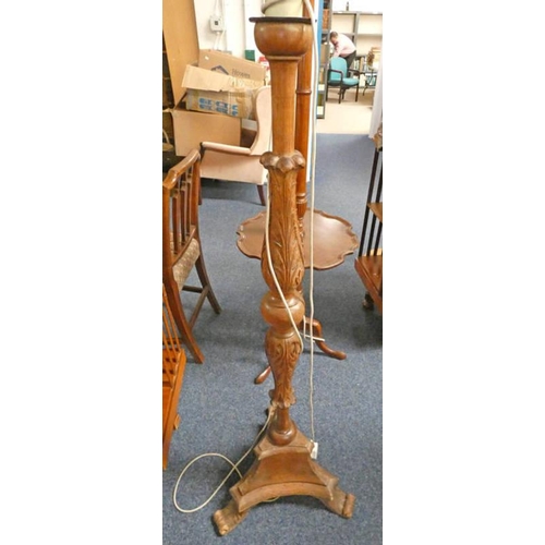 62 - 19TH CENTURY CARVED PINE TORCHERE CONVERTED TO A STANDARD LAMP, 155CM TALL