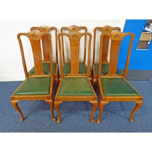 80 - SET OF 6 ARTS & CRAFTS STYLE OAK CHAIRS ON SHAPED SUPPORTS