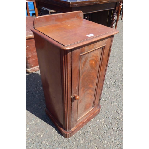 92 - LATE 19TH CENTURY MAHOGANY CABINET WITH PANEL DOOR ON PLINTH BASE, LENGTH 37CM