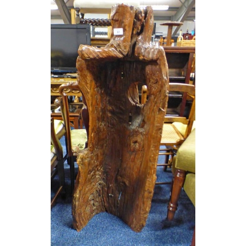93 - RUSTIC CARVED WOODEN SHELL, OVERALL HEIGHT 118CM