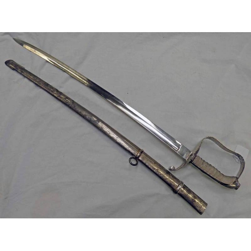 1172 - AUSTRIAN INFANTRY OFFICERS SHORT MODEL SWORD WITH 75 CM LONG BLADE, PLATED CHARACTERISTIC HILT, WIRE... 