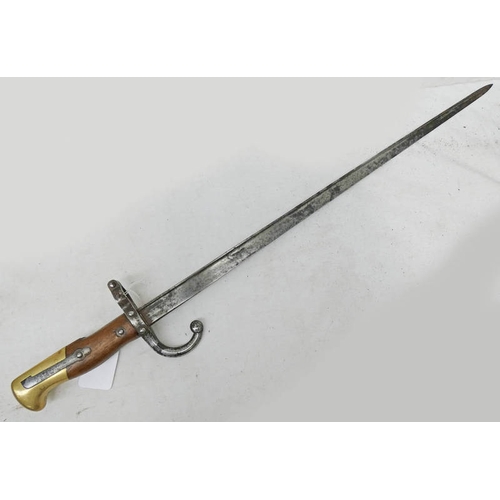 1217 - FRENCH 1874 GRAS SWORD BAYONET, T SECTION STEEL BLADE AT 52CM LONG. ENGRAVED MRE. D'ARMES DE TULLE 1... 