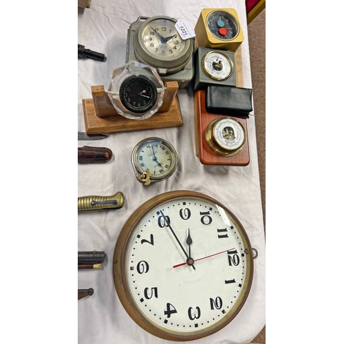 1221 - SELECTION OF CLOCKS, BAROMETERS ETC TO INCLUDE A BENZING COMATIC PIGEON TIMING CLOCK, NORTH & SONS L... 