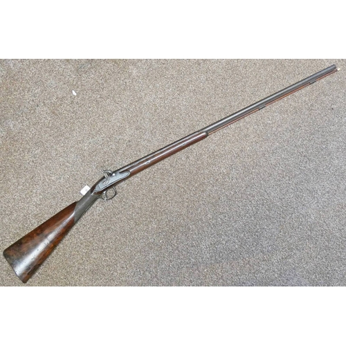 1250 - 20 BORE PERCUSSION SPORTING GUN BY DURS EGG, LONDON, CONVERTED FROM FLINTLOCK, 96CM LONG 2 STAGE BAR... 