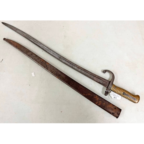 1253 - FRENCH MODEL 1866 CHASSEPOT SWORD BAYONET WITH 57.5CM LONG BLADE , 1872