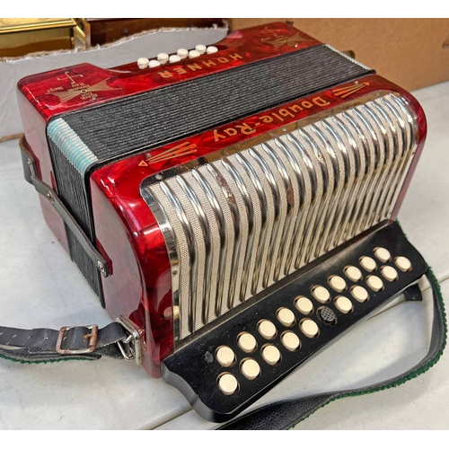 1494 - HOHNER DOUBLE RAY RED ACCORDIAN