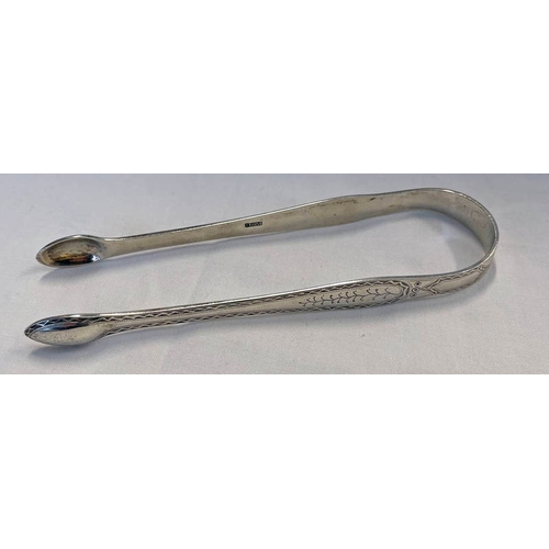 150 - PAIR GEORGIAN SILVER BRIGHT CUT SUGAR TONGS BY JOHN LANGLANDS & JOHN ROBERTSON, NEWCASTLE CIRCA 1780