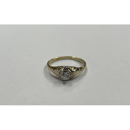 153 - DIAMOND SET SOLITAIRE RING IN YELLOW METAL MOUNT