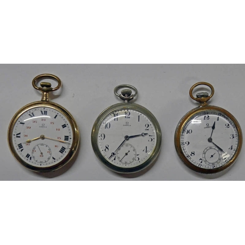 606 - 3  OMEGA POCKET WATCHES TO INCLUDE A ILLINOIS WATCH CASE CO