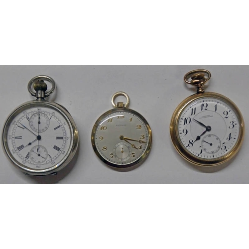 607 - SILVER CASED LONGINES EXPRESS LEADER POCKET WATCH AND A WITTNAUER POCKET WATCH.