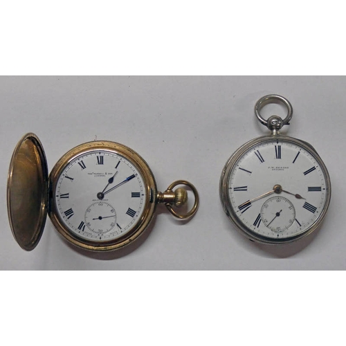 608 - SILVER OPENFACE POCKET WATCH BY JW BENSON - CHESTER 1896 & A GOLD PLATED HUNTER POCKET WATCH BY THOM... 