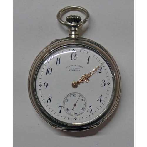 609 - CONTINENTAL 900 SILVER OPENFACE POCKETWATCH WITH EMBOSSED DECORATION BY A LANGE & SOHNE GLASHUTTE B/... 