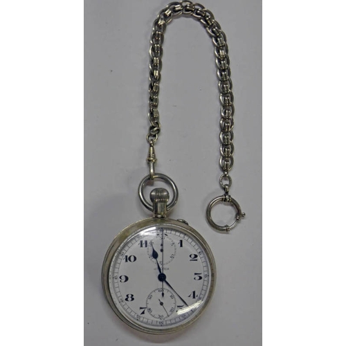 610 - LEMANIA LARGE CHRONOGRAPH  MARINE DECK POCKET WATCH ON METAL WATCH CHAIN.