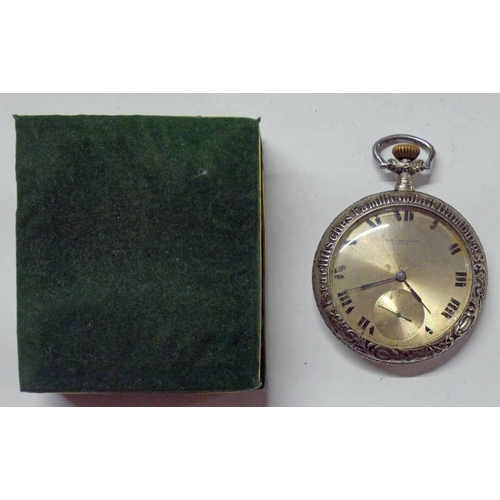 613 - METAL CASED POCKET WATCH WITH  ISRAELITISCHES FAMILIENBLATT HAMBURG EMBOSSED TO CASE BY AUDEMARS FRE... 