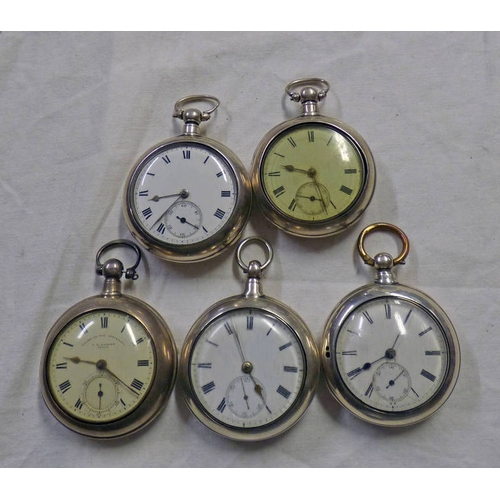 5 SILVER DOUBLE CASED POCKET WATCHES TO INCLUDE A.C. JUNNER ELGIN ...