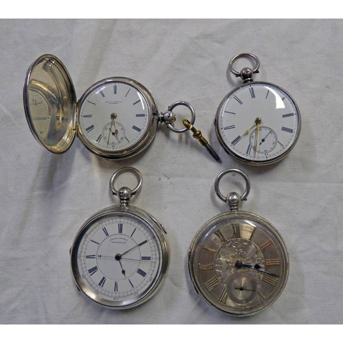 SILVER HUNTER POCKET WATCH AND 3 SILVER OPENFACED POCKET WATCHES TO ...