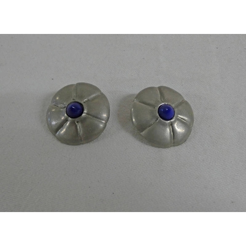 65 - PAIR LIBERTY PEWTER EARCLIPS SET WITH LAPIS LAZULI - 2.5 CM DIAMETER