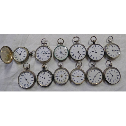 680 - HUNTER AND 11 OPENFACED CONTINENTAL SILVER FOB WATCHES TO INCLUDE L' EXCELSIOR SUISE, NORDMANN GENEV... 