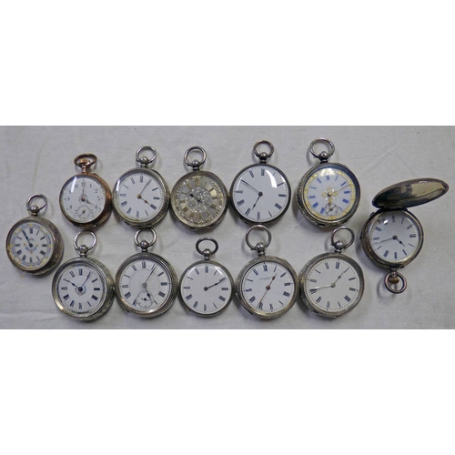 681 - HUNTER AND 11 OPENFACED CONTINENTAL SILVER FOB WATCHES INCLUDING FATTORINI & SONS AND OTHERS