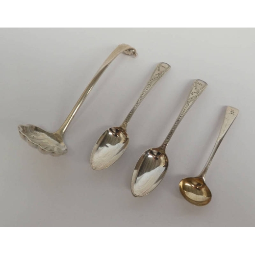 71 - PAIR OF GEORGE III SILVER BRIGHT CUT TEASPOONS BY HESTER BATEMAN 1790, GEORGE III SILVER ONSLOW PATT... 