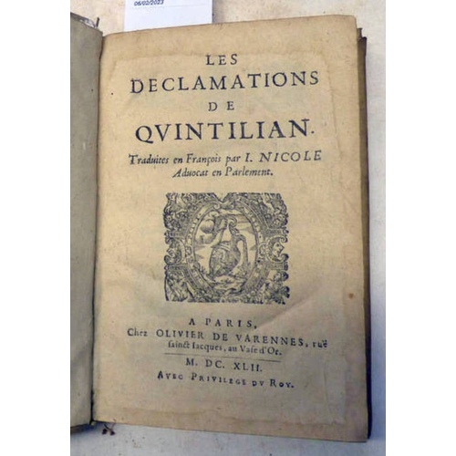 2098 - LES DECLAMATIONS DE QUINTILIAN BY I. NICOLE, FULLY VELLUM BOUND - 1642