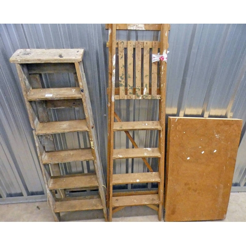 6027 - WOODEN STEP LADDER, PASTING TABLE & 1 OTHER STEP LADDER