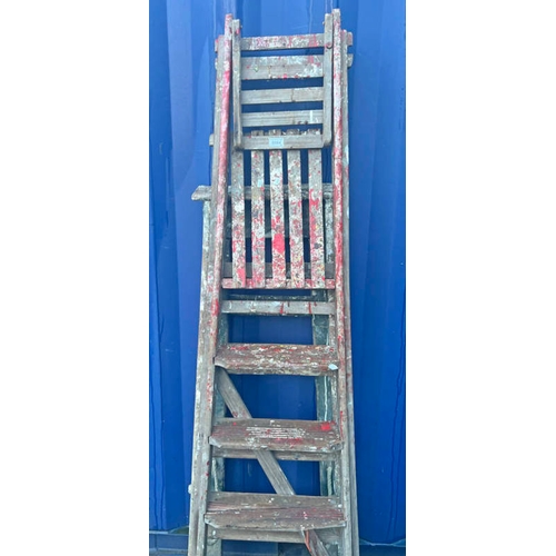 6084 - 2 WOODEN STEP LADDERS