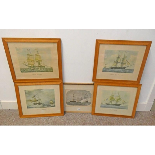 1020 - 5 FRAMED PRINTS OF FRENCH & BRITISH SHIPS INCLUDING PROGRESS OF PRINCESS ALEXANDRA; SQUADRON AT THE ... 