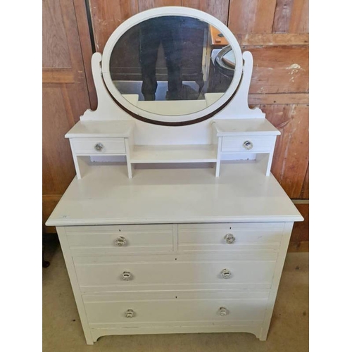 11 - PAINTED DRESSING TABLE WITH SWING MIRROR AND 2 FRIEZE DRAWERS OVER BASE OF 2 SHORT AND 2 LONG DRAWER... 