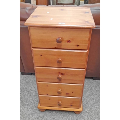 12 - PINE CHEST OF 5 DRAWERS  90 CM TALL