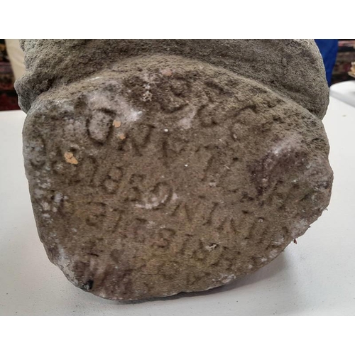 1352 - ADAM CHRISTIE INSCRIPTION TO BASE,  CARVED STONE FIGURE  23CM TALL