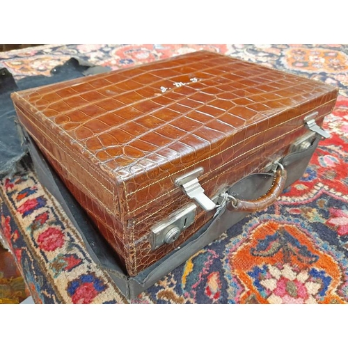 1420 - CROCODILE SKIN COVERED TRAVEL CASE WITH INITIALS JMF WITH COVER