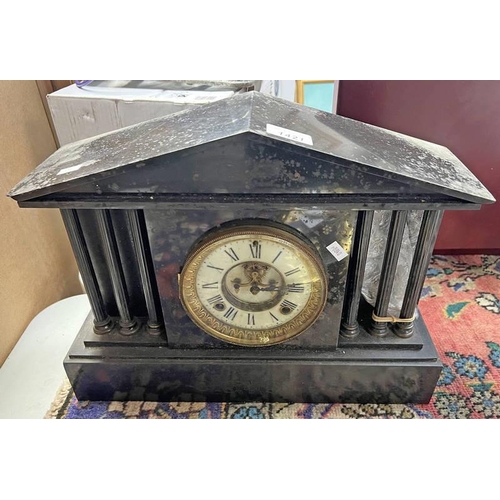 1421 - LATE 19TH CENTURY SLATE MANTLE CLOCK WITH CORINTHIAN COLUMNS