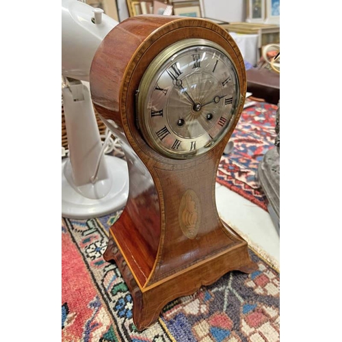 1426 - LATE 19TH CENTURY INLAID MAHOGANY MANTLE CLOCK WITH SILVERED FACE AND GILT METAL WORKS MARKED ''MARQ... 