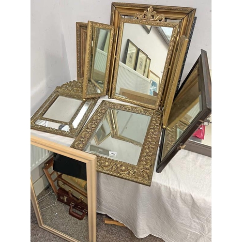 1622 - SELECTION OF BRASS AND GILT FRAMED MIRRORS ETC