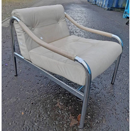 2 - MID 20TH CENTURY CREAM LEATHER & CHROME PIEFF 'BETA' ARMCHAIR