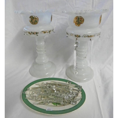 3058 - PAIR OF 19TH OPAQUE GLASS GIRONDELLES, 30CM TALL