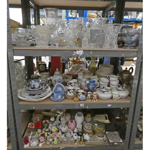 3146 - LARGE SELECTION OF PORCELAIN, CRYSTAL ETC ON 3 SHELVES